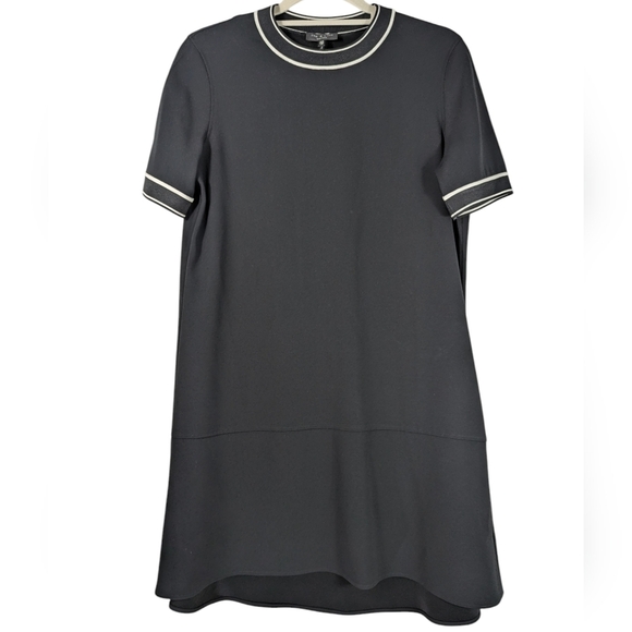 Rag & Bone Black Shift Mini Dress Sz XS Contrast Trim Mod Minimalist Chic - Picture 2 of 11